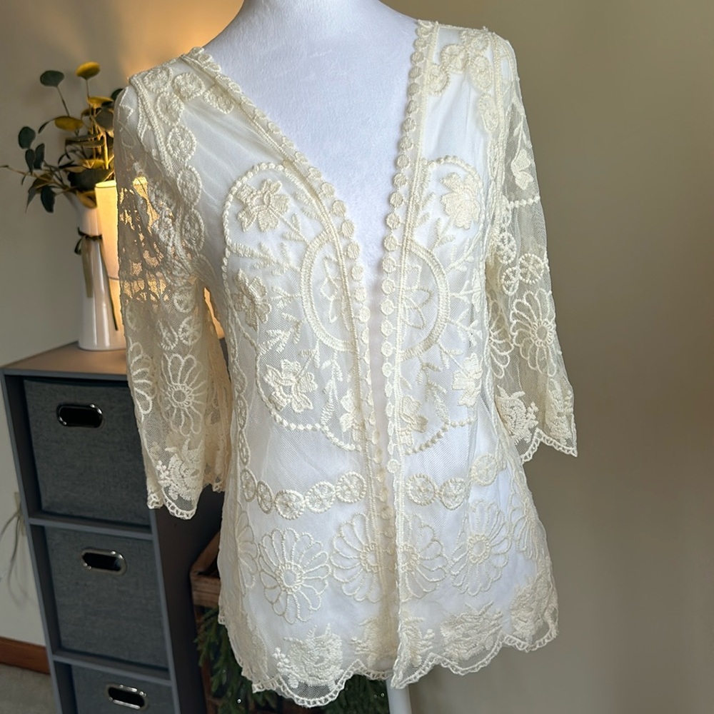 NWT - Cream Mesh Floral Cardigan - Spring Bridal Shower